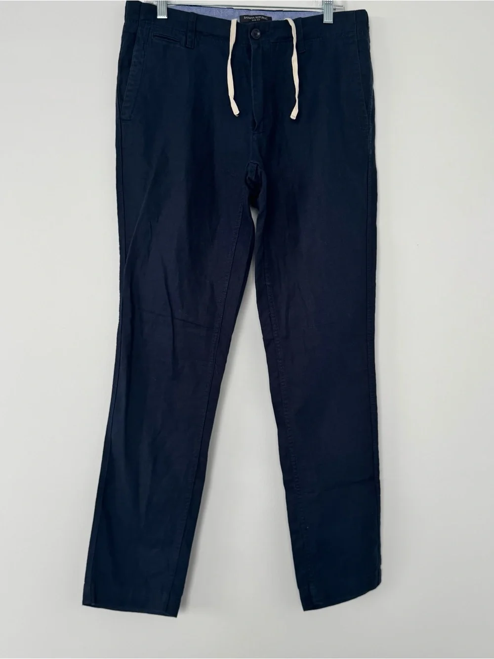 Banana Republic Pants Men 32x34* (32x33) Navy Blue Slim Fit Linen Cotton Blend